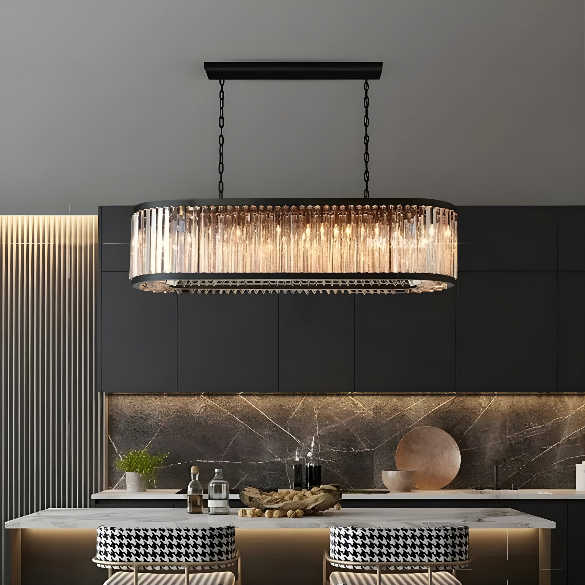 Křišťálový Lustr do Obýváku s Matným Černým Kovem – Moderní Americký Design, Nastavitelná Výška, Různé Velikosti 1
