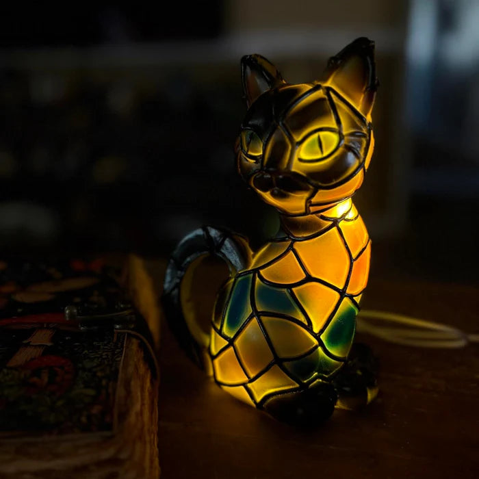 Lampka stołowa z witrażu w kształcie kota z oświetleniem LED – 30-36 cm