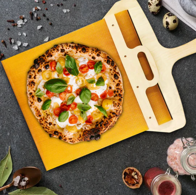 35 cm široká dřevěná lopata na pizzu s nastavitelným posuvným mechanismem - odolné březové dřevo pro perfektní přípravu pizzy 0