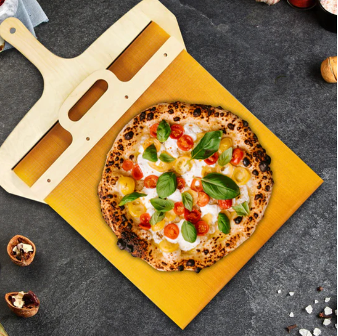 35 cm široká dřevěná lopata na pizzu s nastavitelným posuvným mechanismem - odolné březové dřevo pro perfektní přípravu pizzy 3