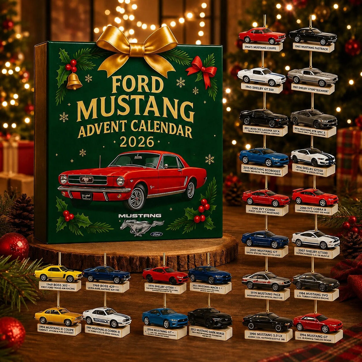 Adventní kalendář s 24 modely Mustangů v americkém muscle car stylu, ideální pro sběratele a 0