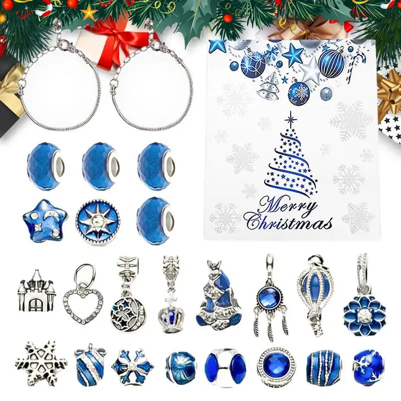 Adventní kalendář - sada náramků s přívěsky pro děti, 24 unikátních přívěsků a prodlužovací řetízek – kreativní vánoční aktivita 1