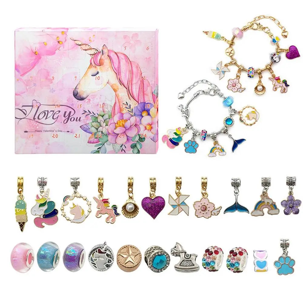 Adventní kalendář - sada náramků s přívěsky pro děti, 24 unikátních přívěsků a prodlužovací řetízek – kreativní vánoční aktivita 8