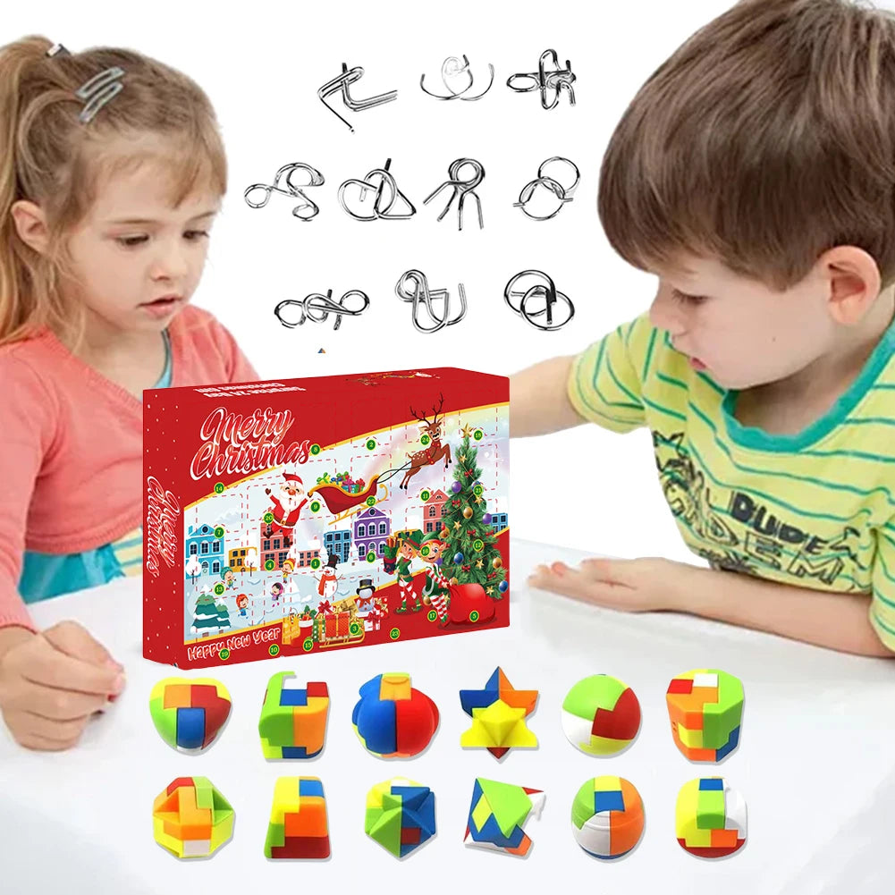 Adventní kalendář 2024 s 24 kovovými a plastovými puzzle - vzrušující kalendář odpočítávající čas do Vánoc 4