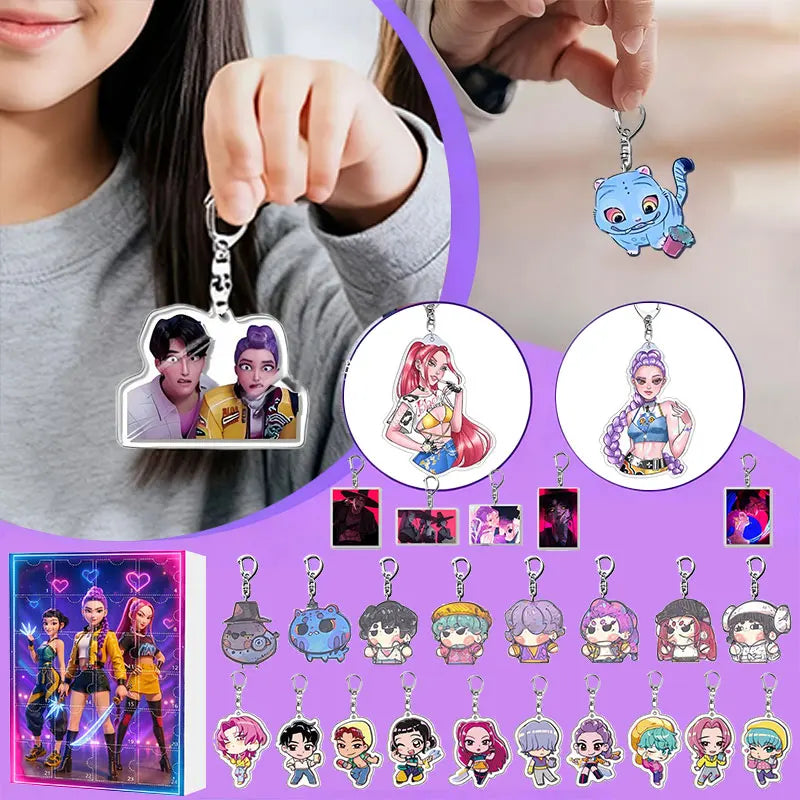 Adventní kalendář Demon Hunters K-pop s 24 klíčenkami – unikátní vánoční dárek pro fanoušky originálních sběratelských předmětů 2