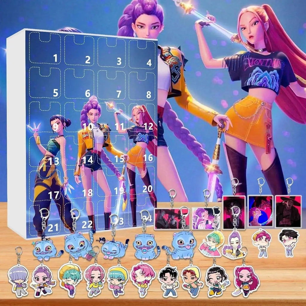Adventní kalendář Demon Hunters K-pop s 24 klíčenkami – unikátní vánoční dárek pro fanoušky originálních sběratelských předmětů 3