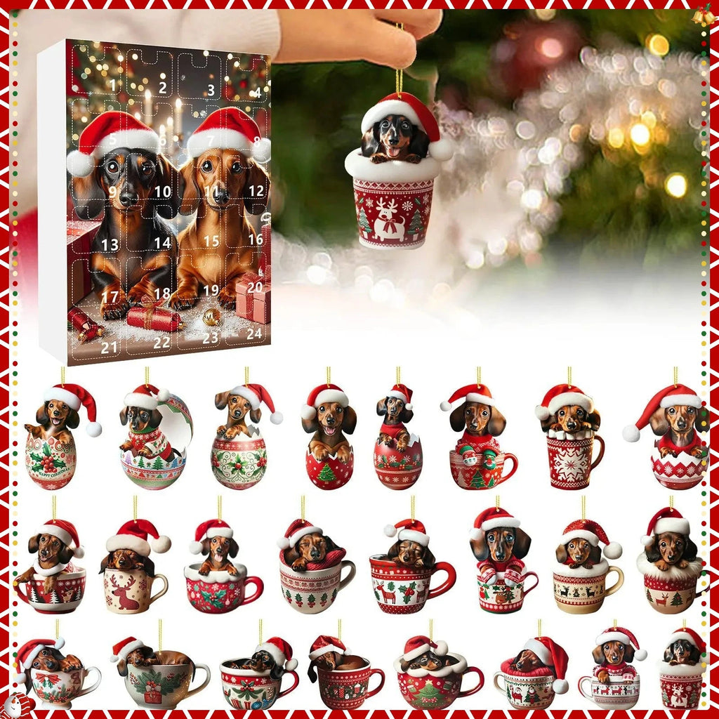 Adventní kalendář pro jezevčíky - 24denní odpočet a dekorativní akrylový vzor 1