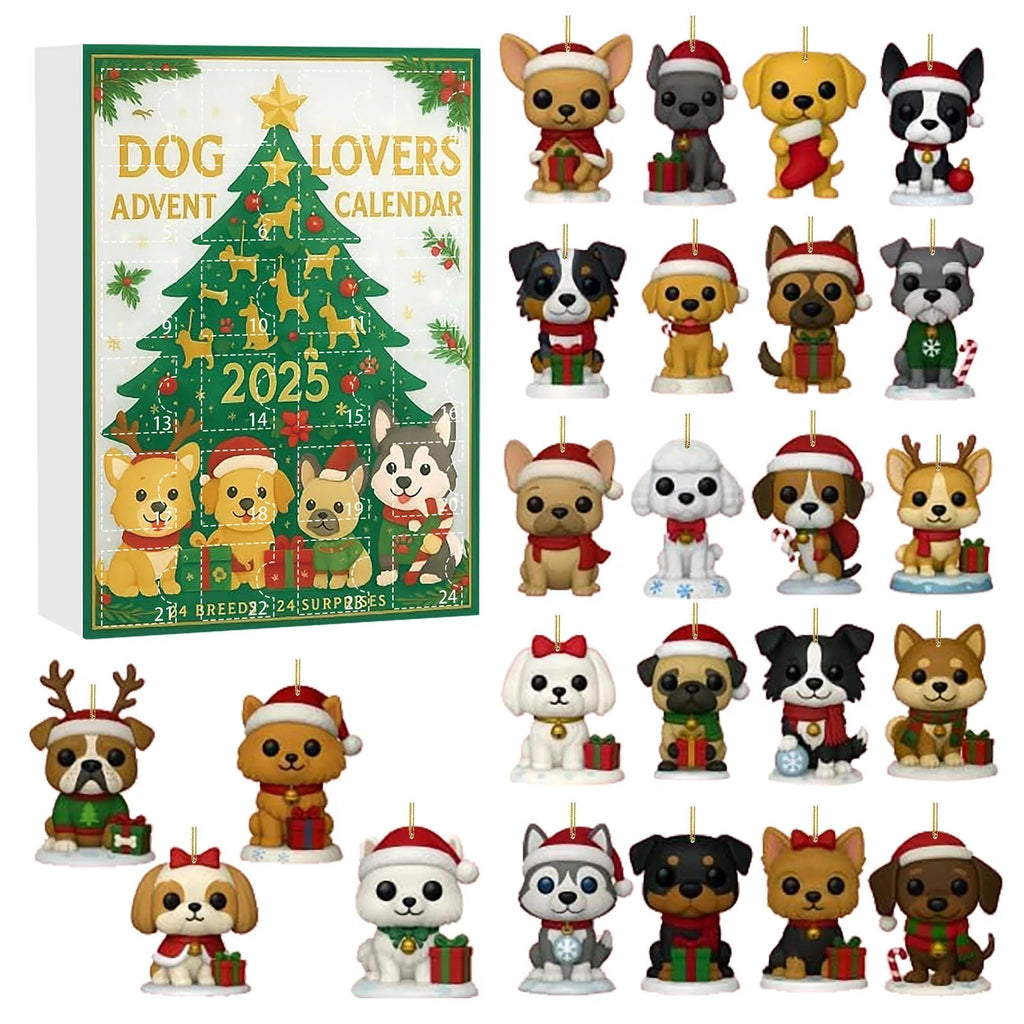 Adventní kalendář pro milovníky psů s 24 překvapeními s motivem štěňat - vícebarevný karton 30x20 cm 0