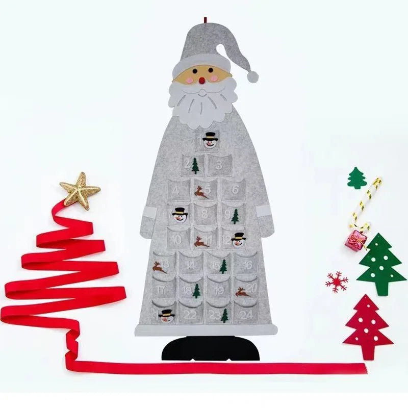 Adventní kalendář z plsti s obrázkem Santa Clause a 24 taškami pro děti - barevná vánoční dekorace 0