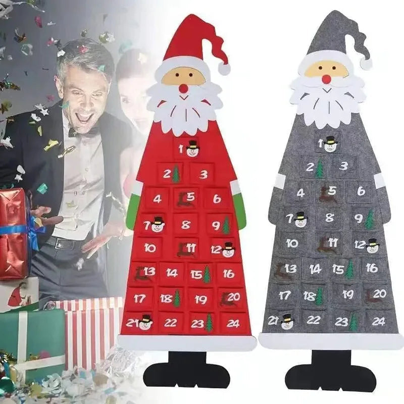Adventní kalendář z plsti s obrázkem Santa Clause a 24 taškami pro děti - barevná vánoční dekorace 1