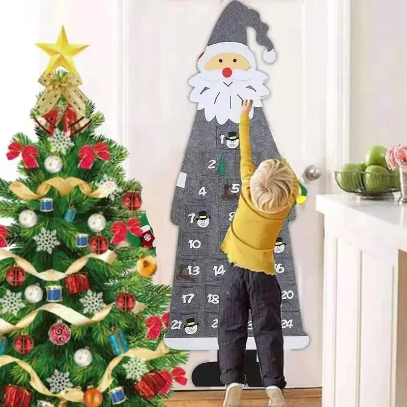 Adventní kalendář z plsti s obrázkem Santa Clause a 24 taškami pro děti - barevná vánoční dekorace 2