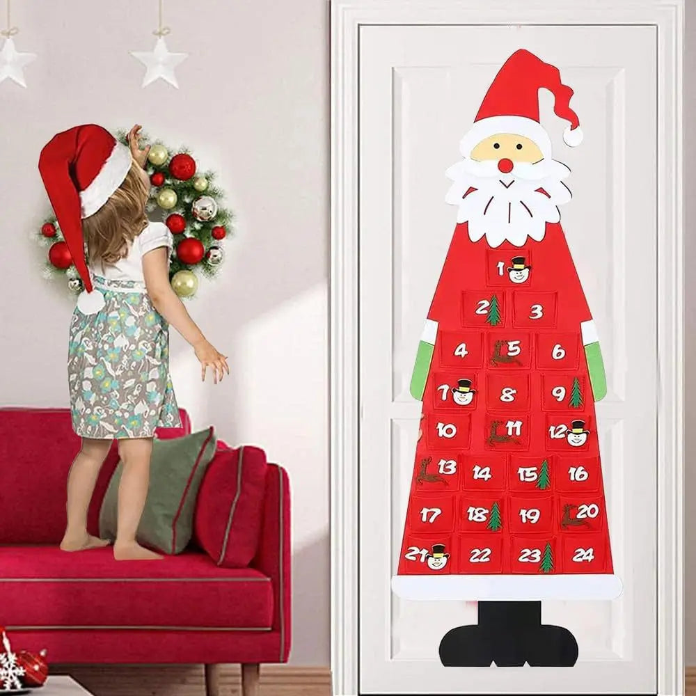 Adventní kalendář z plsti s obrázkem Santa Clause a 24 taškami pro děti - barevná vánoční dekorace 3