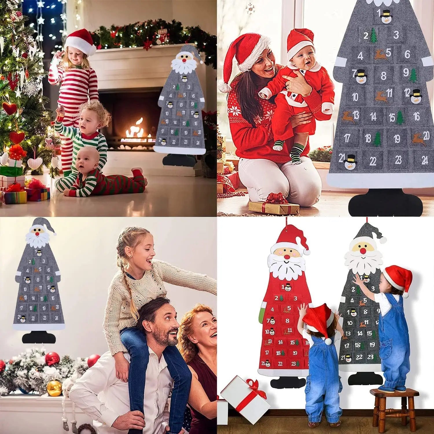 Adventní kalendář z plsti s obrázkem Santa Clause a 24 taškami pro děti - barevná vánoční dekorace 5