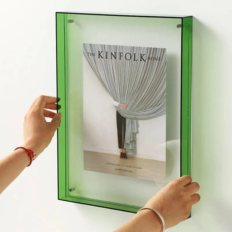 Akrilový rám na fotografie s barevným designem, moderní transparentní dekorace s jednoduchou montáží, ideální pro 3