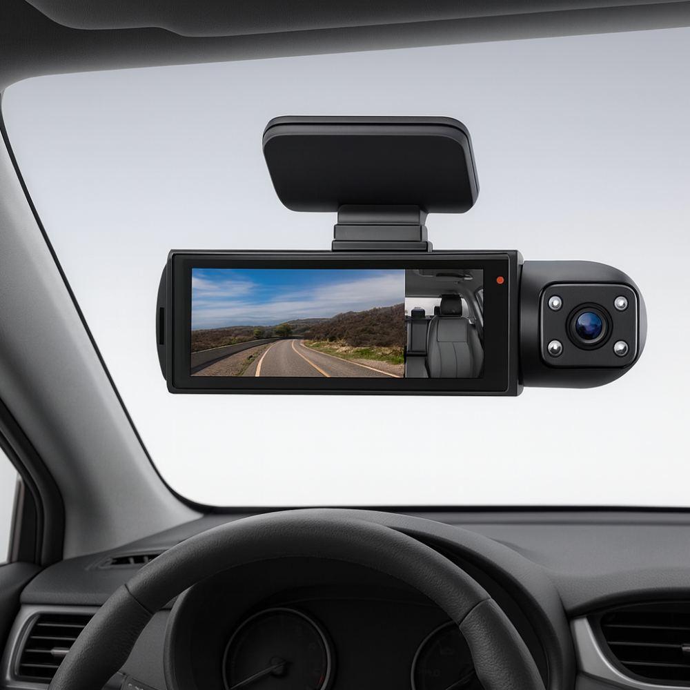 Autokamera s dvojitým objektivem a rozlišením 1080p s Wi-Fi – noční vidění, širokoúhlý záběr, vestavěný mikrofon a reproduktor 1