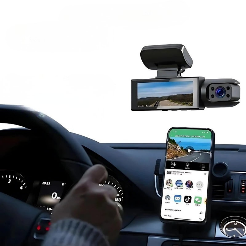 Autokamera s dvojitým objektivem a rozlišením 1080p s Wi-Fi – noční vidění, širokoúhlý záběr, vestavěný mikrofon a reproduktor 2