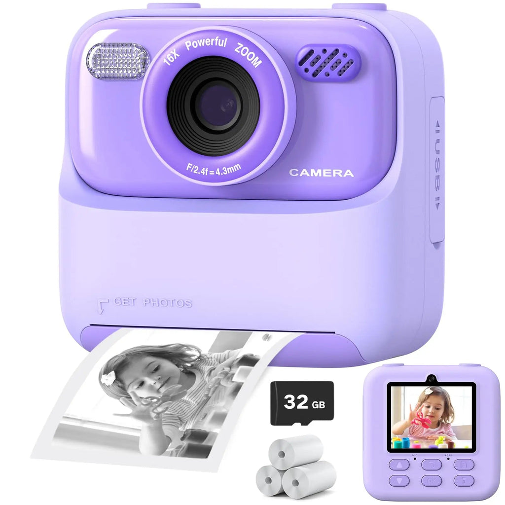 Barevná HD selfie kamera pro děti s 32GB pamětí – okamžitý tisk a kreativní funkce pro děti 0