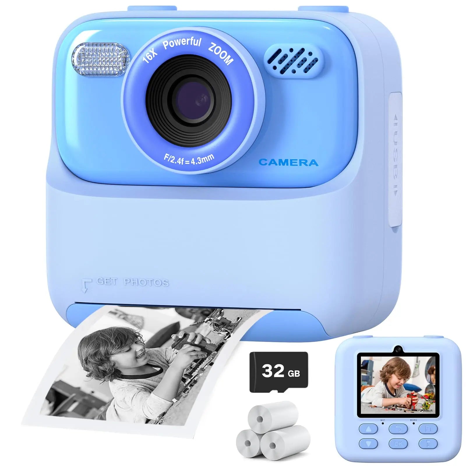 Barevná HD selfie kamera pro děti s 32GB pamětí – okamžitý tisk a kreativní funkce pro děti 3