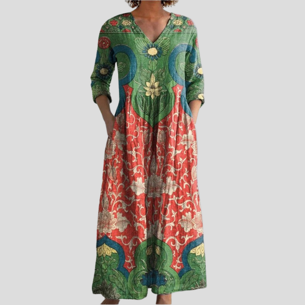 Barevné Boho maxi šaty s splývavým střihem pro ženy, vícebarevné elegantní dlouhé šaty 1