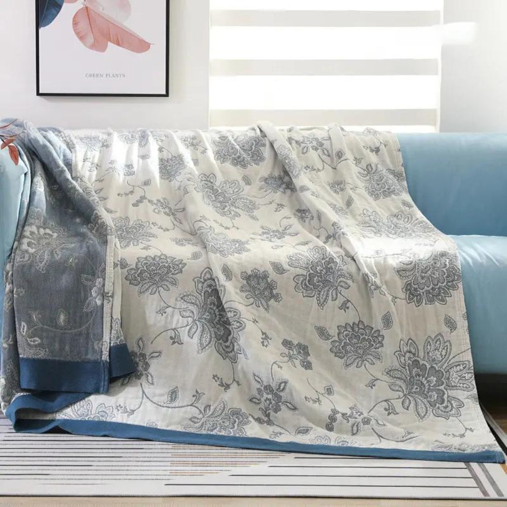 Bavlněná deka s květinovým vzorem, prodyšná jacquard přikrývka ideální pro 0
