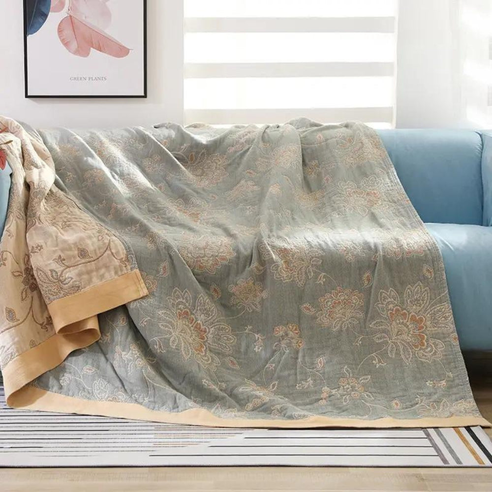 Bavlněná deka s květinovým vzorem, prodyšná jacquard přikrývka ideální pro 1