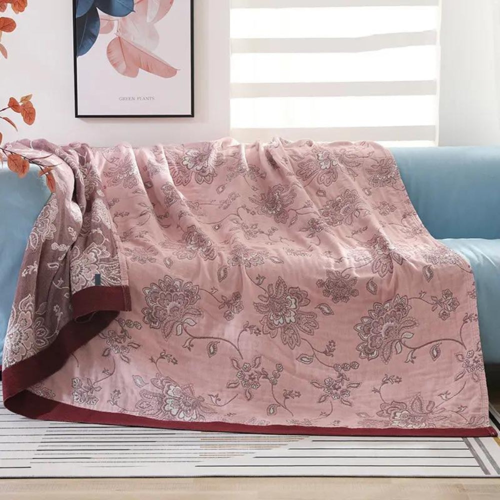 Bavlněná deka s květinovým vzorem, prodyšná jacquard přikrývka ideální pro 2