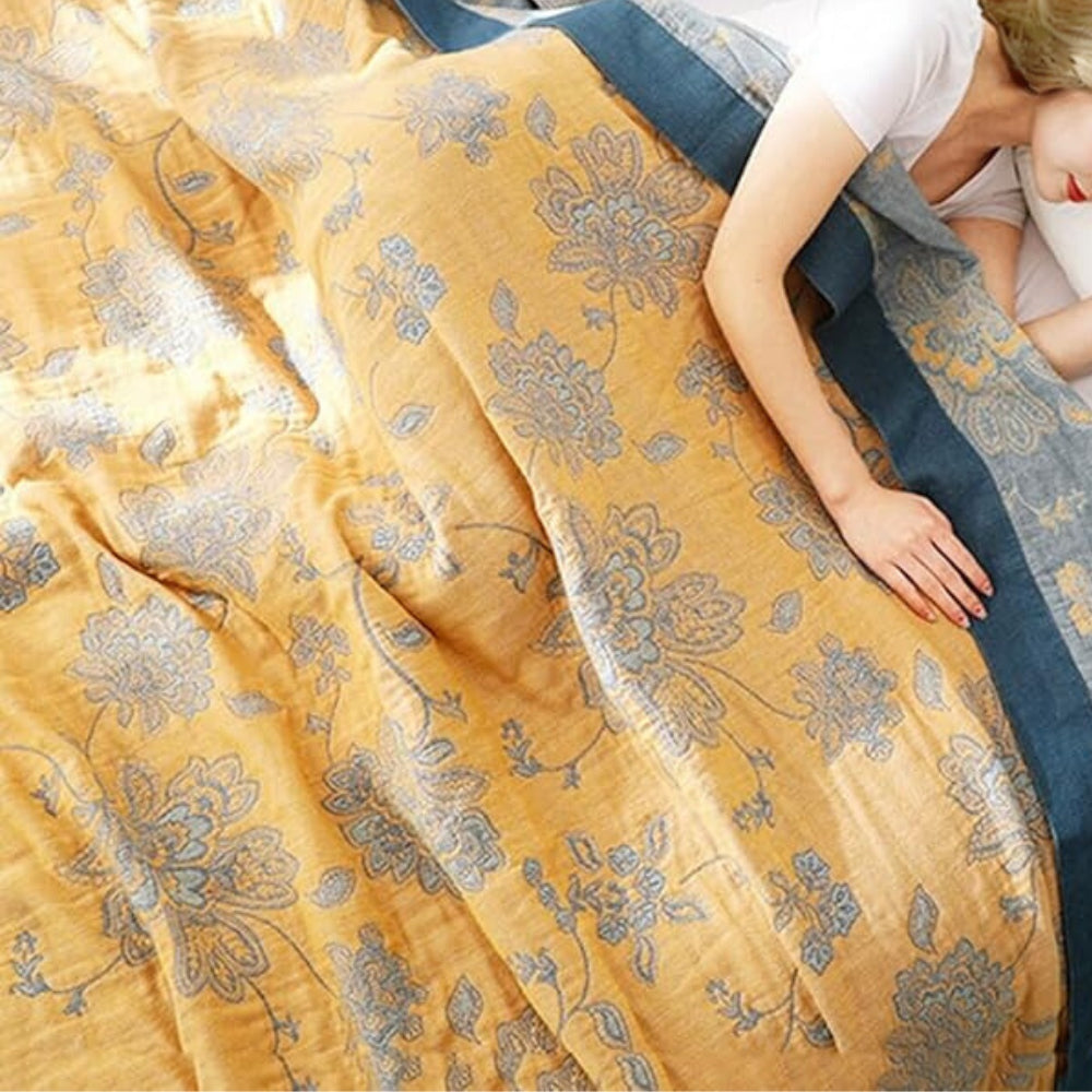 Bavlněná deka s květinovým vzorem, prodyšná jacquard přikrývka ideální pro 6