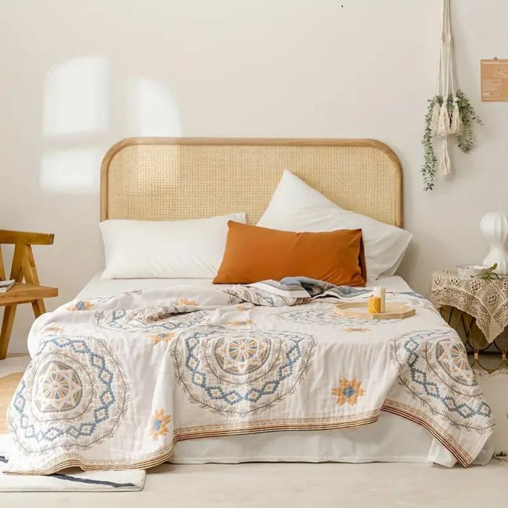 Bavlněná deka s mandalou v boho stylu, pratelná v pračce, ideální pro relaxaci 0