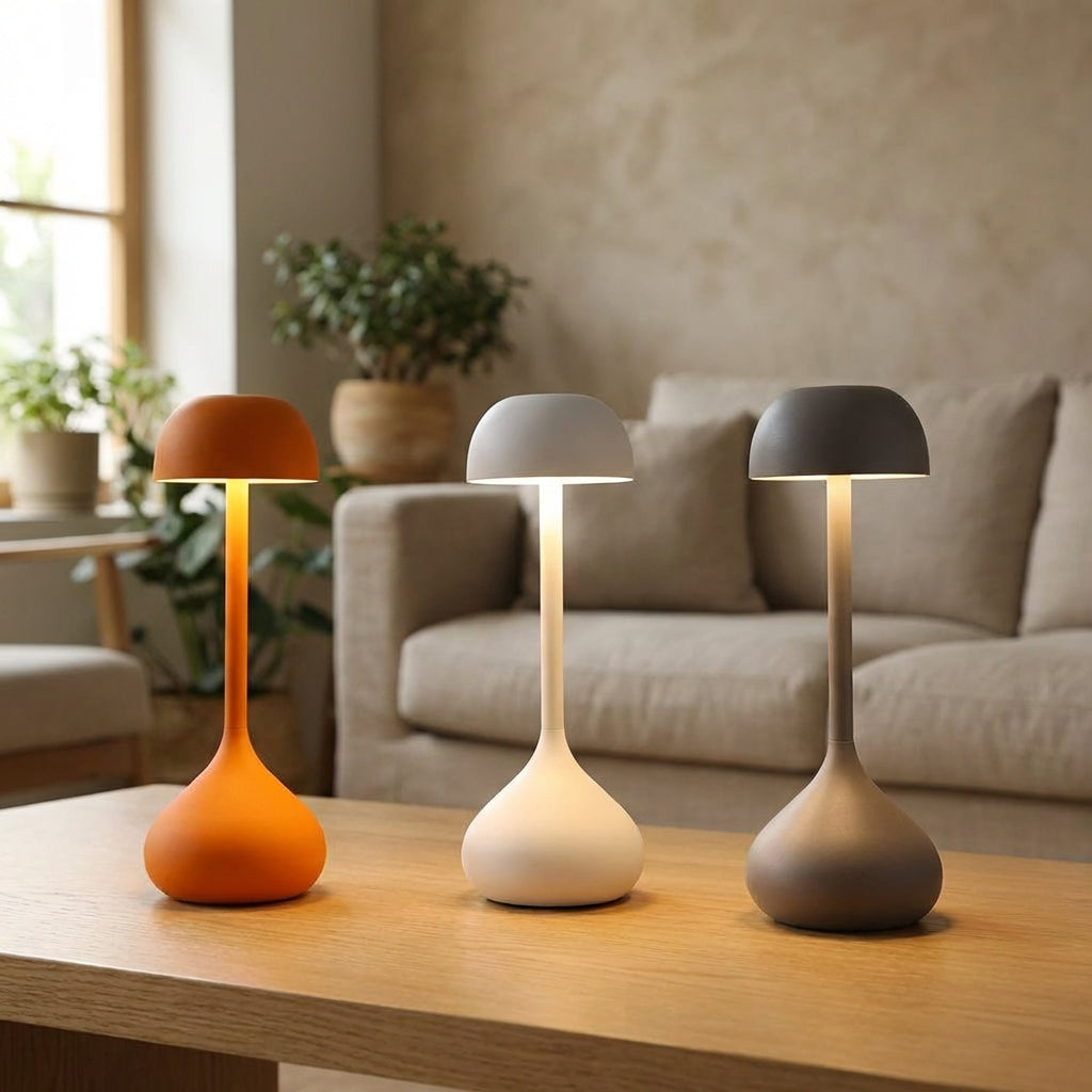 Bezdrátová LED Stolní Lampa s Nastavitelným Jasem a Moderním Houbovým Designem – Hliník a Akryl 1