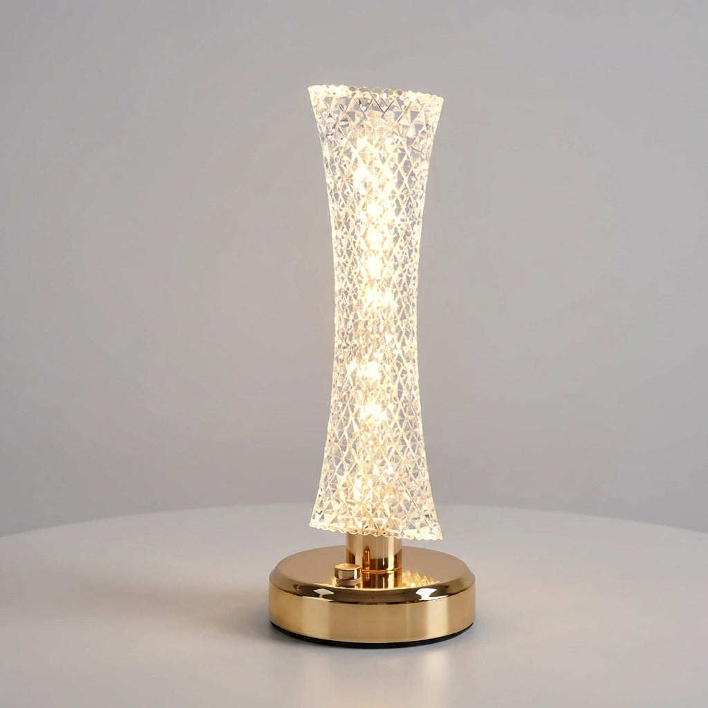 Bezdrátová LED stolní lampa s křišťálovou povrchovou úpravou – Nastavitelné stínidlo – Zlatá elegance 1
