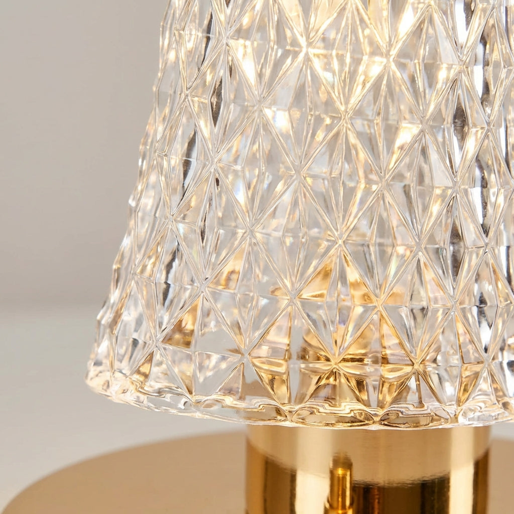 Bezdrátová LED stolní lampa s křišťálovou povrchovou úpravou – Nastavitelné stínidlo – Zlatá elegance 2