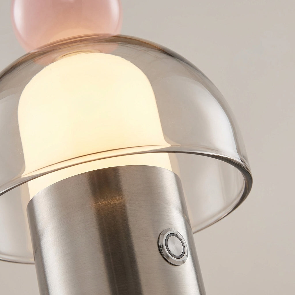 Bezdrátová Stolní Lampa s Ovládáním Jasu a Teplým LED Světlem – Moderní Skleněný Design 3