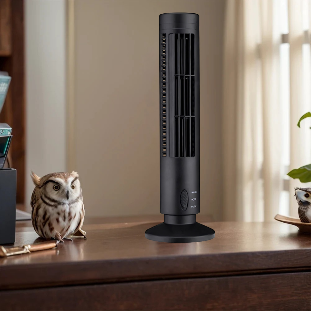 Bezlopatkový chladicí ventilátor s LED věžovým designem – přenosný stolní ventilátor se 2 rychlostmi 0