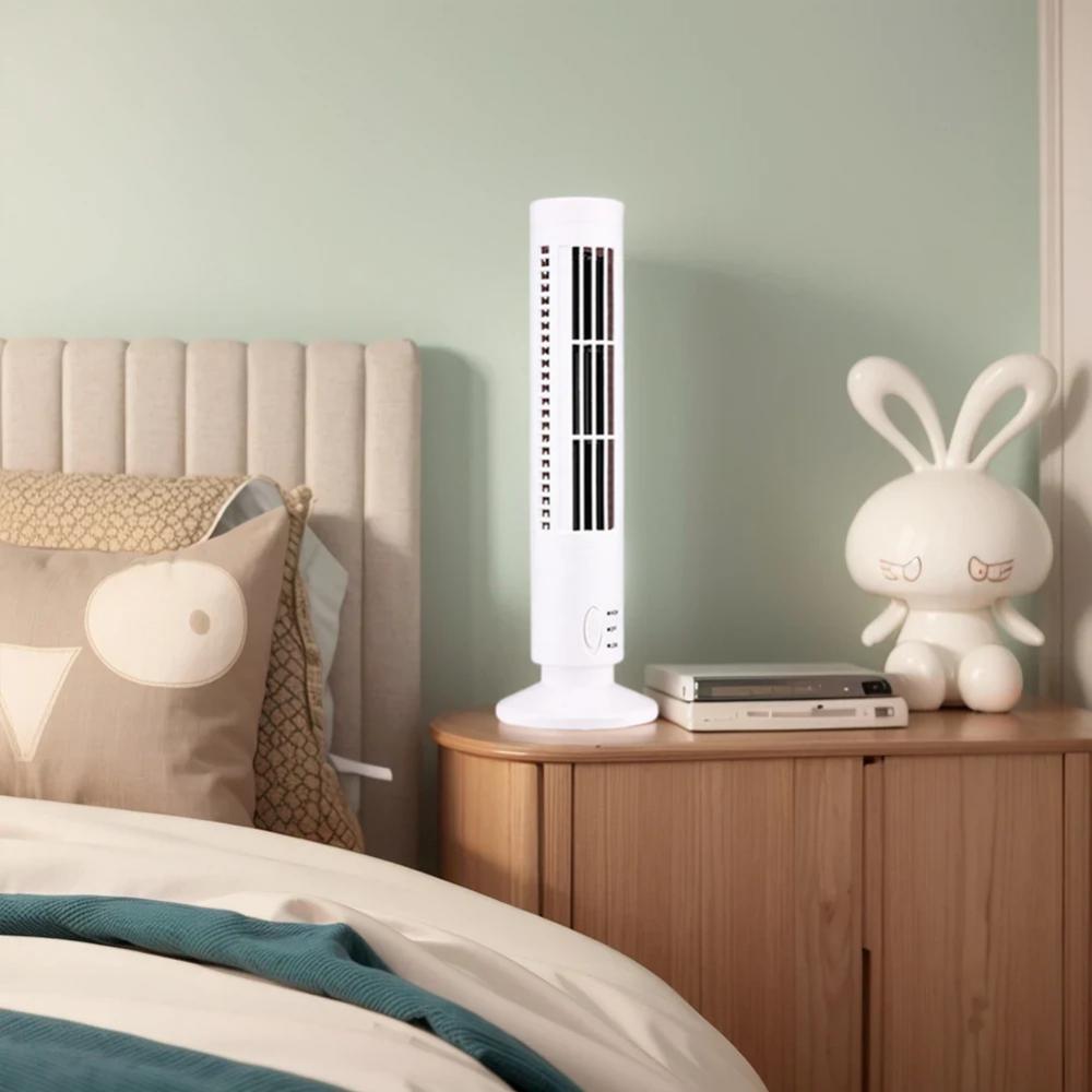 Bezlopatkový chladicí ventilátor s LED věžovým designem – přenosný stolní ventilátor se 2 rychlostmi 1
