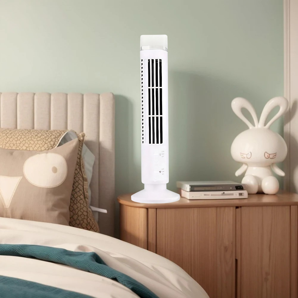 Bezlopatkový chladicí ventilátor s LED věžovým designem – přenosný stolní ventilátor se 2 rychlostmi 2