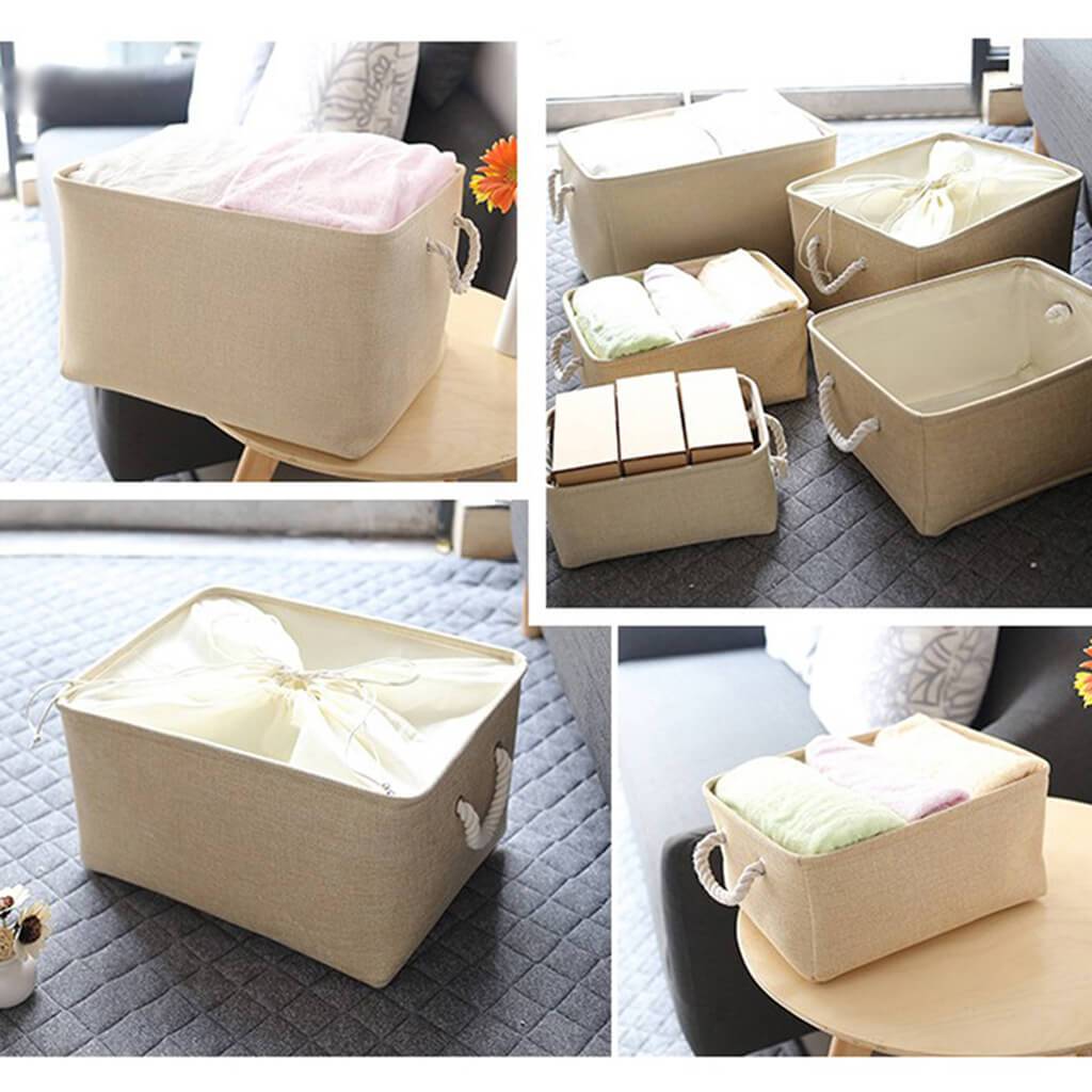 Béžová úložná krabice Jumbo se stahovací šňůrkou – velká kapacita a ekologické materiály 2