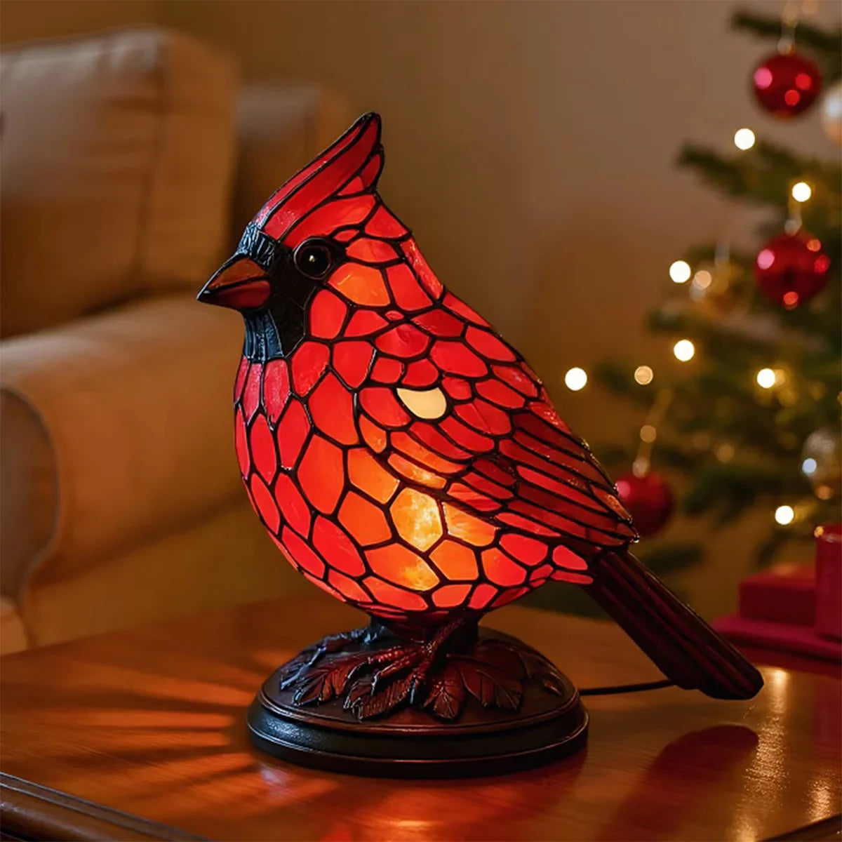 Červená stolní lampa s mozaikovým stínidlem - USB noční světlo ve stylu art deco do obývacích pokojů a ložnic 0