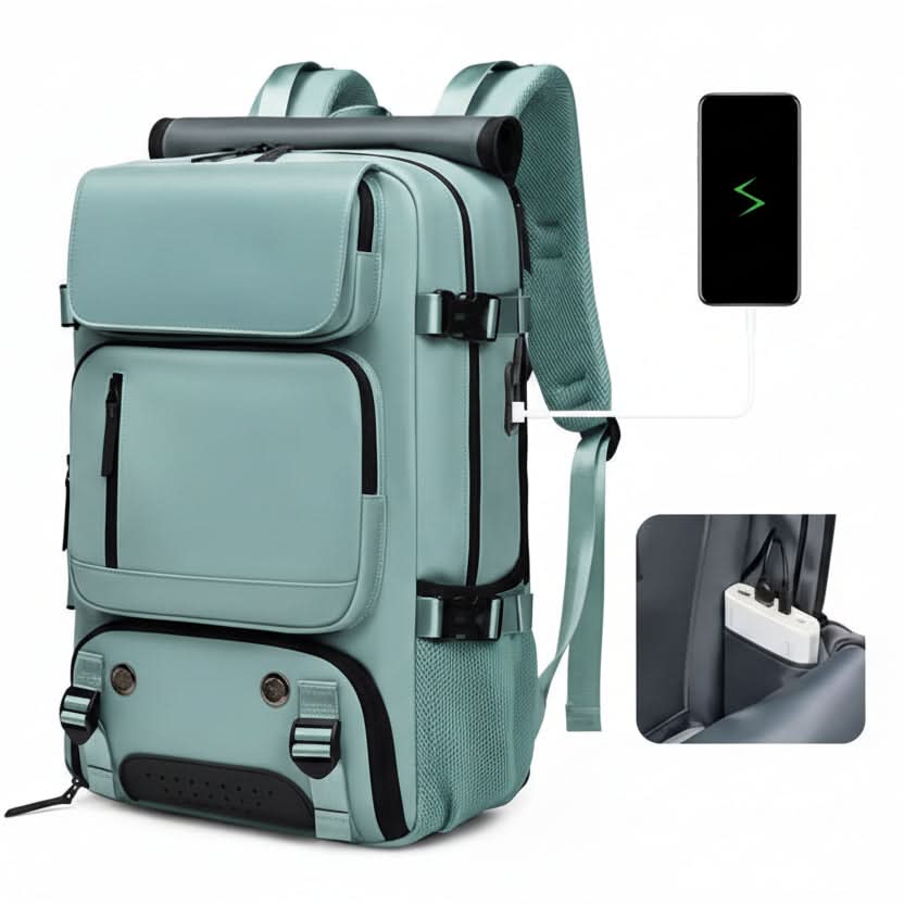 Cestovní batoh s USB nabíjecím portem a vodotěsným povrchem, velkokapacitní design s 5
