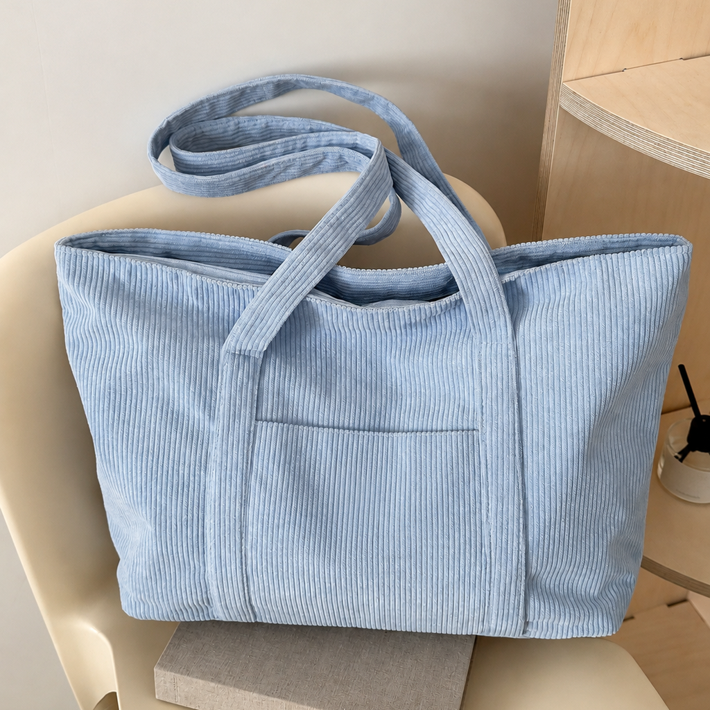 Kabelka Tote s Prostornými Přihrádkami a Měkkým Manšestrem – Retro Styl pro Každodenní Použití