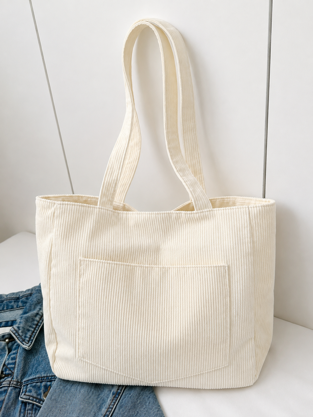 Kabelka Tote s Prostornými Přihrádkami a Měkkým Manšestrem – Retro Styl pro Každodenní Použití