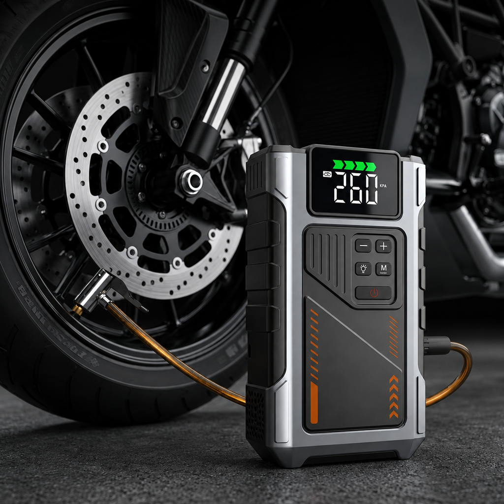 Přenosný Startér 3000A s Vzduchovým Kompresorem 150 PSI a LED Světlem pro 12V Vozidla
