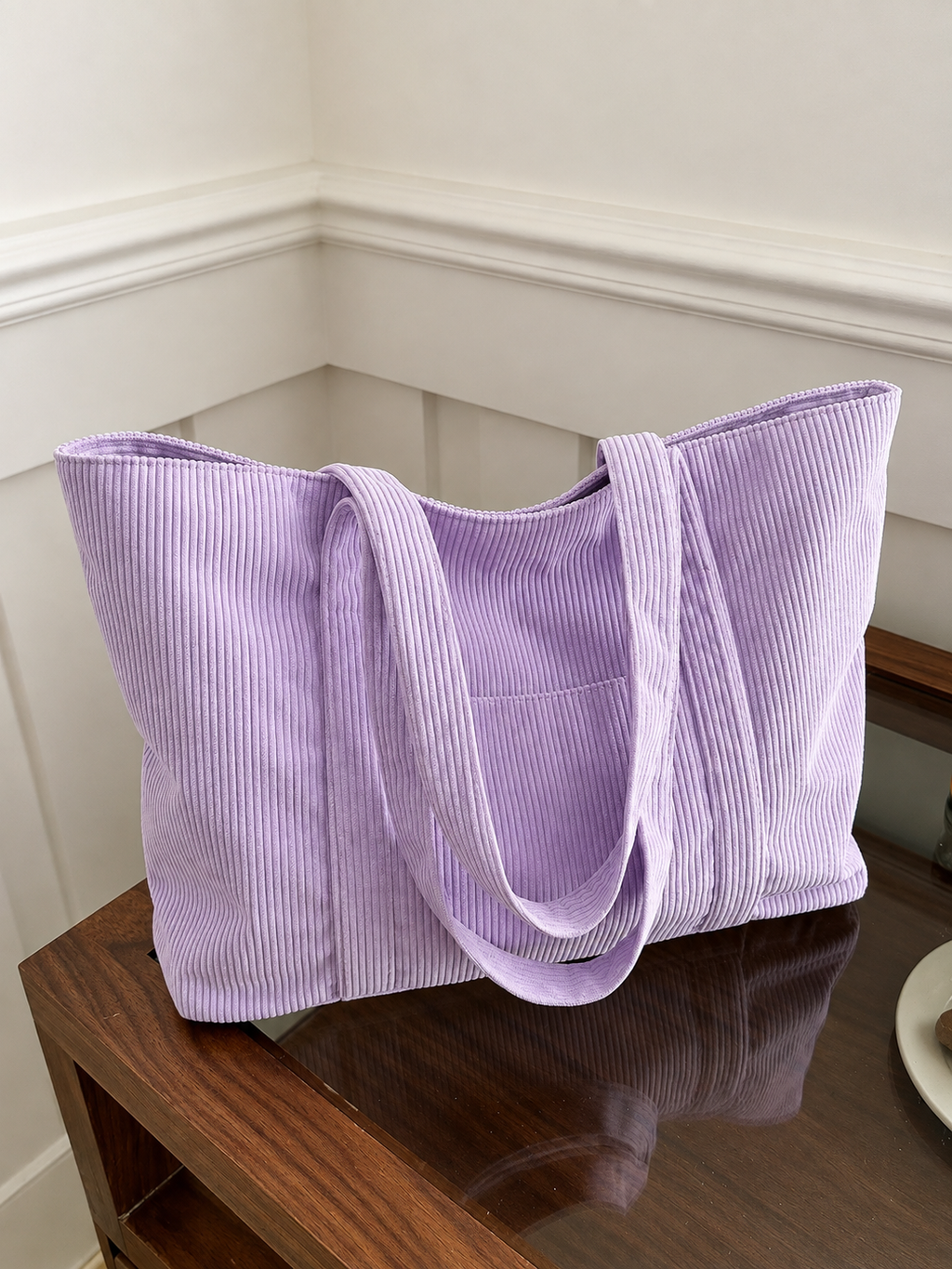 Kabelka Tote s Prostornými Přihrádkami a Měkkým Manšestrem – Retro Styl pro Každodenní Použití
