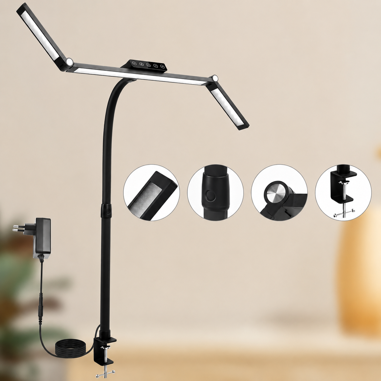 LED Pracovní Lampa 18W s Flexibilním Husím Krkem – Jasné Bílé Osvětlení pro Kancelář a Dílna