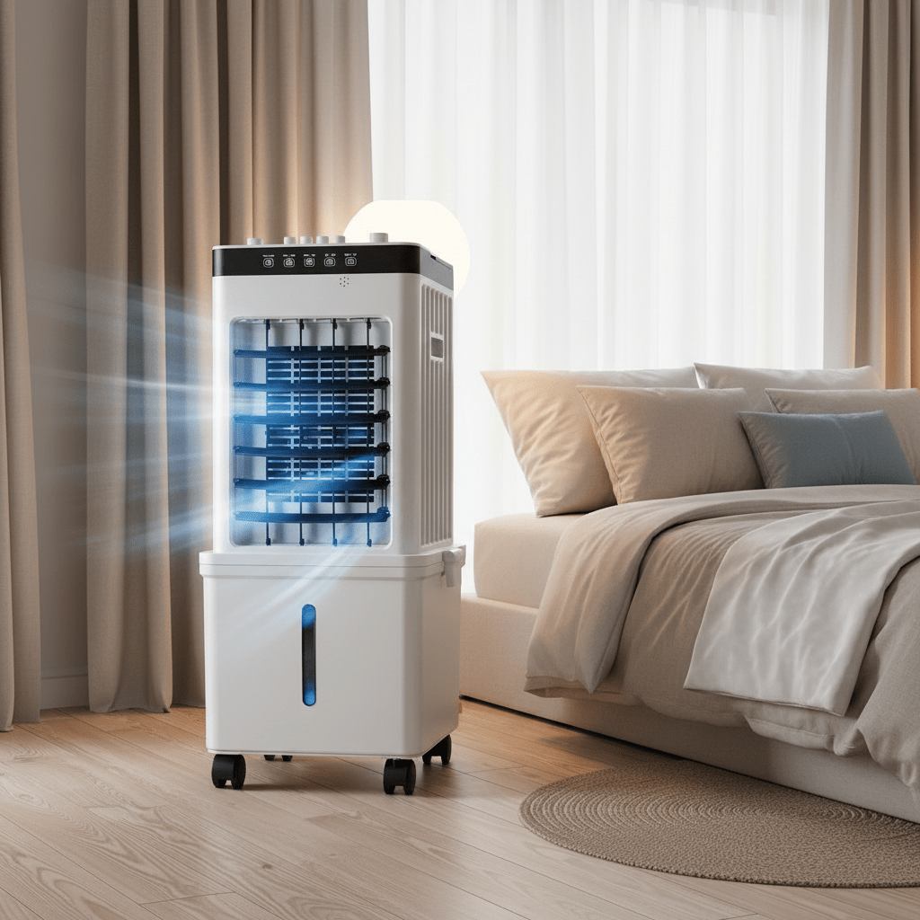 Chladič vzduchu 3 v 1 s velkou nádrží na vodu, přenosný ventilátor a zvlh 0