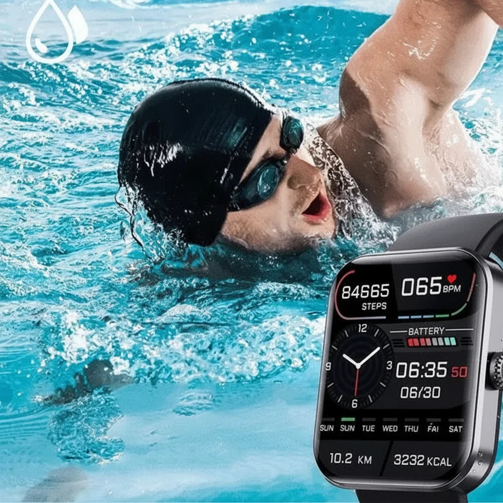 Chytré hodinky s měřením krevního tlaku a cukru, fitness sledováním, odolným designem a silikonovým 2
