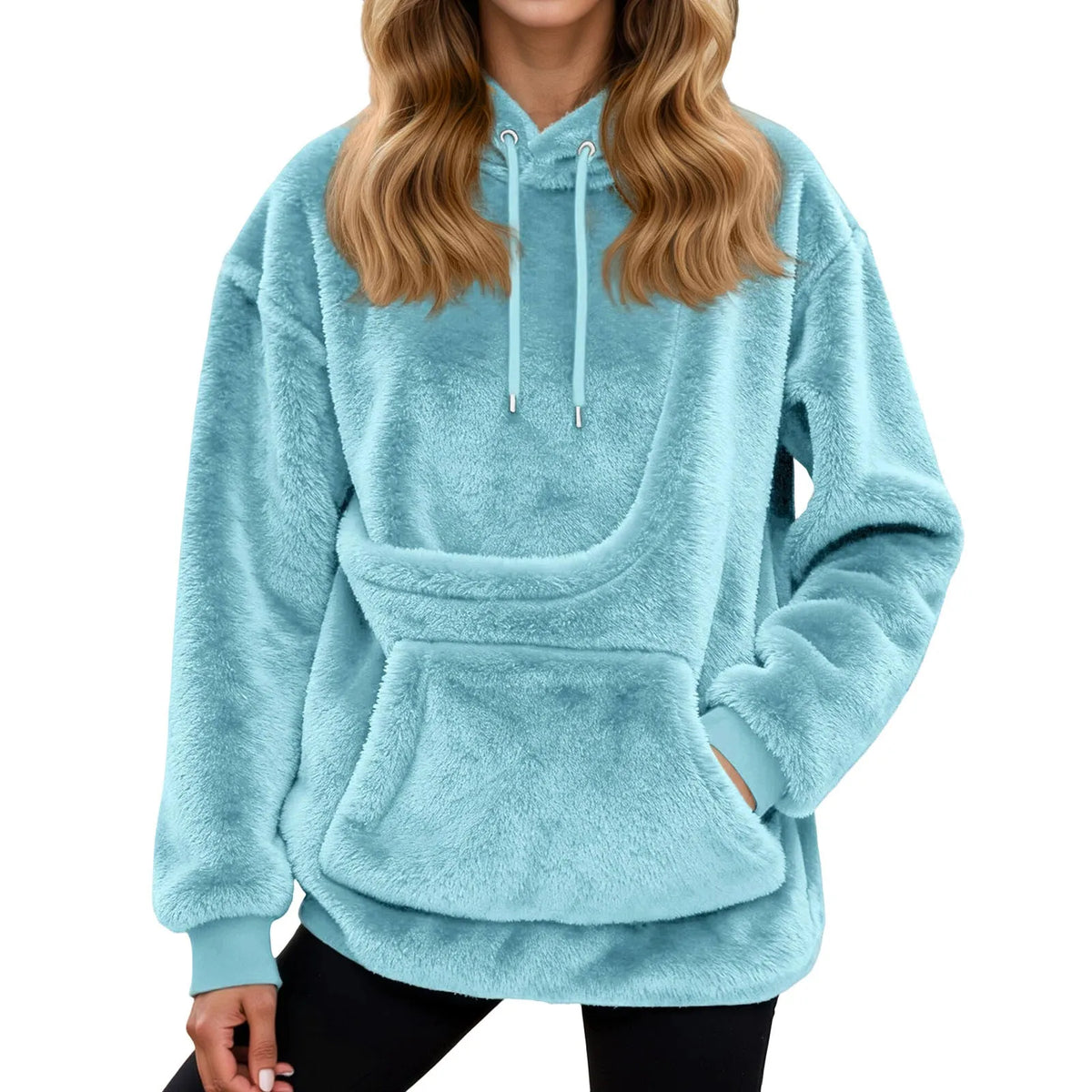 Dámská mikina s kapsou na mazlíčka z plyšového fleece, volný střih s kapucí, ideální 4