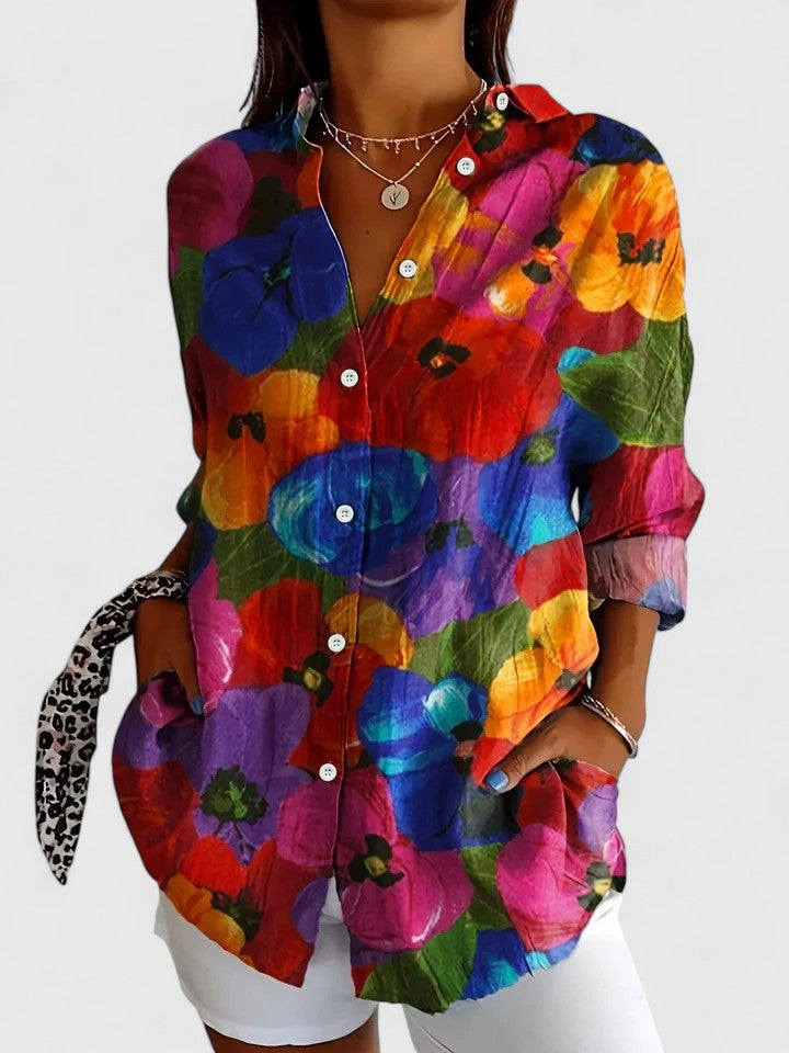 Dámská halenka na knoflíky s uměleckým potiskem – všestranná a elegantní 2
