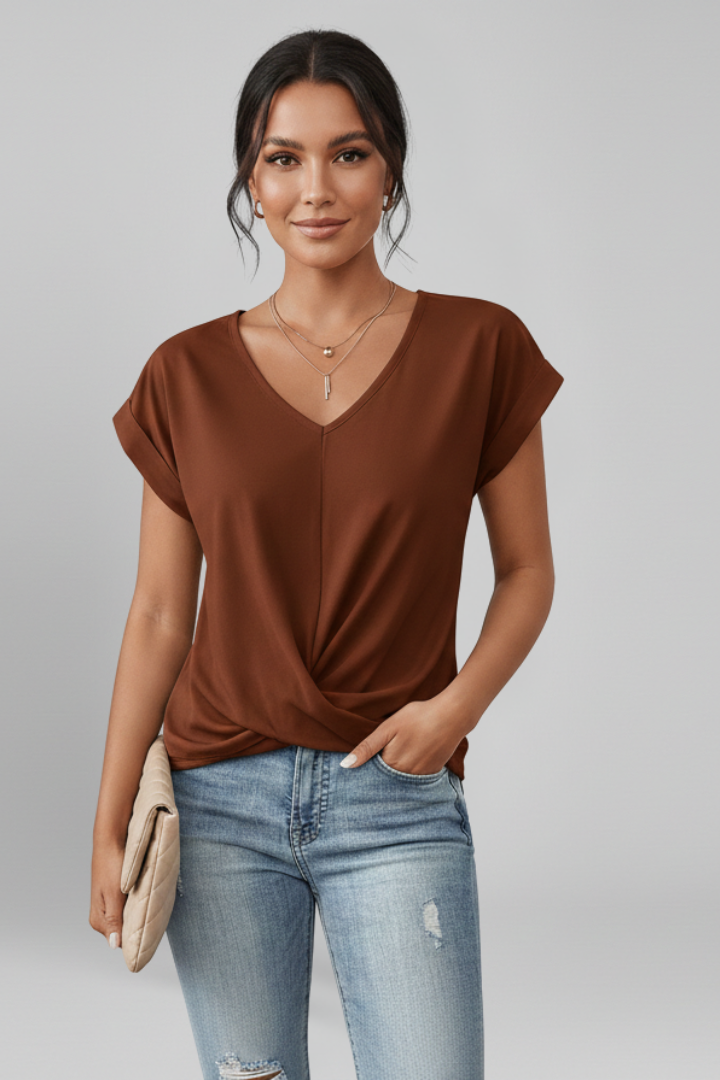 Dámská halenka s výstřihem do V a krátkým rukávem z lehké látky – ležérní elegantní styl 4