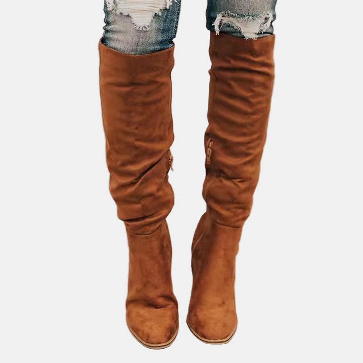 Dámské kotníkové boty na podpatku s blokovým podpatkem, elegantní nadkolenní silueta, 2