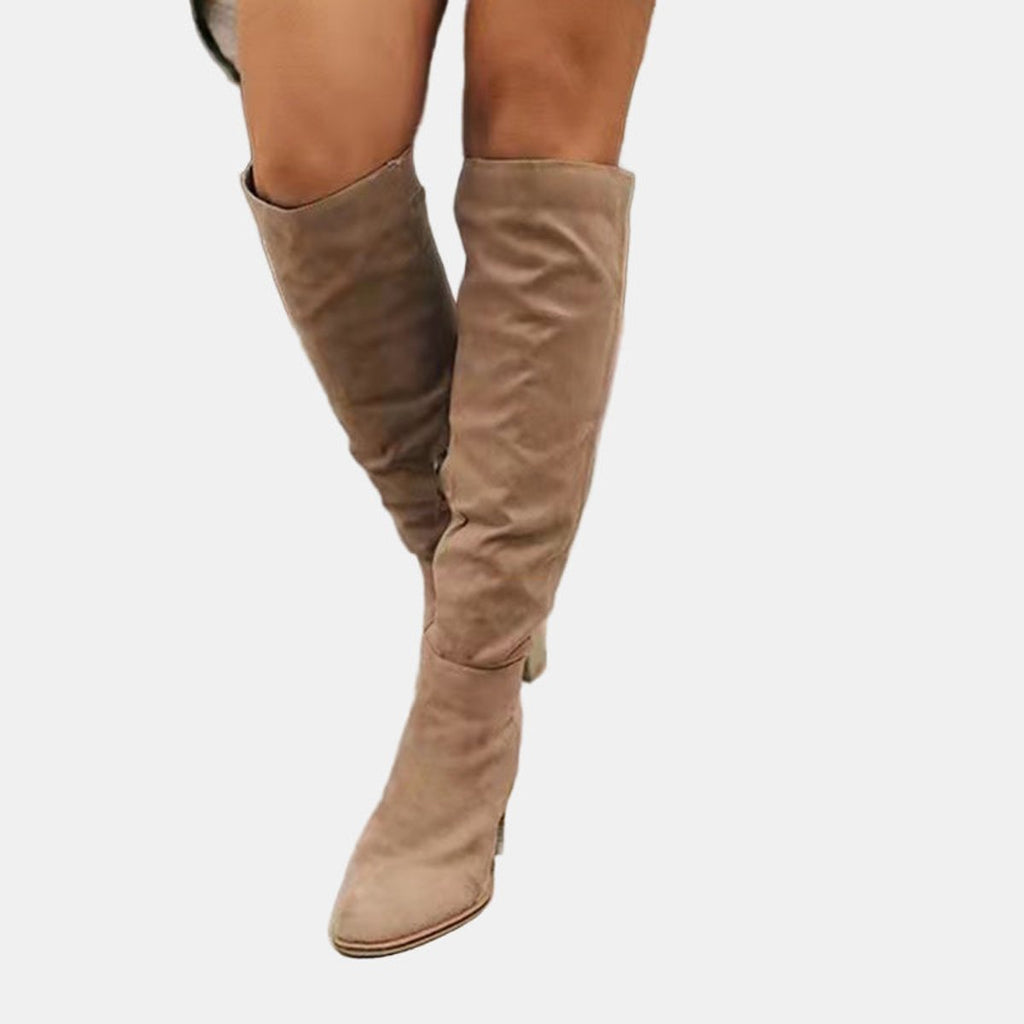 Dámské kotníkové boty na podpatku s blokovým podpatkem, elegantní nadkolenní silueta, 5